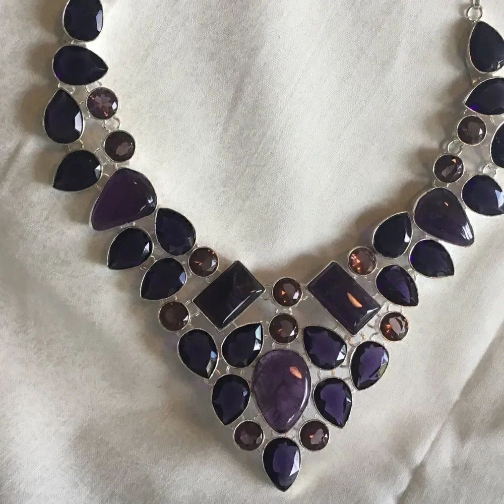 NWOT. Sterling Silver Sage Amethyst Adj. Necklace